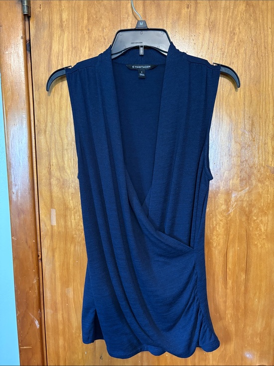 41 Hawthorn Tops - 41 Hawthorn Benni Wrap Front Ruched Knit Top - Navy - Size M
